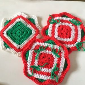 3 Christmas colors, handcrafted crochet potholders